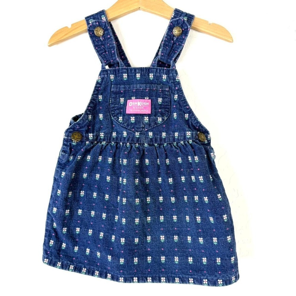 VTG Oshkosh B'gosh Girls 3T Bib Overall dress Embroidered Flowers USA